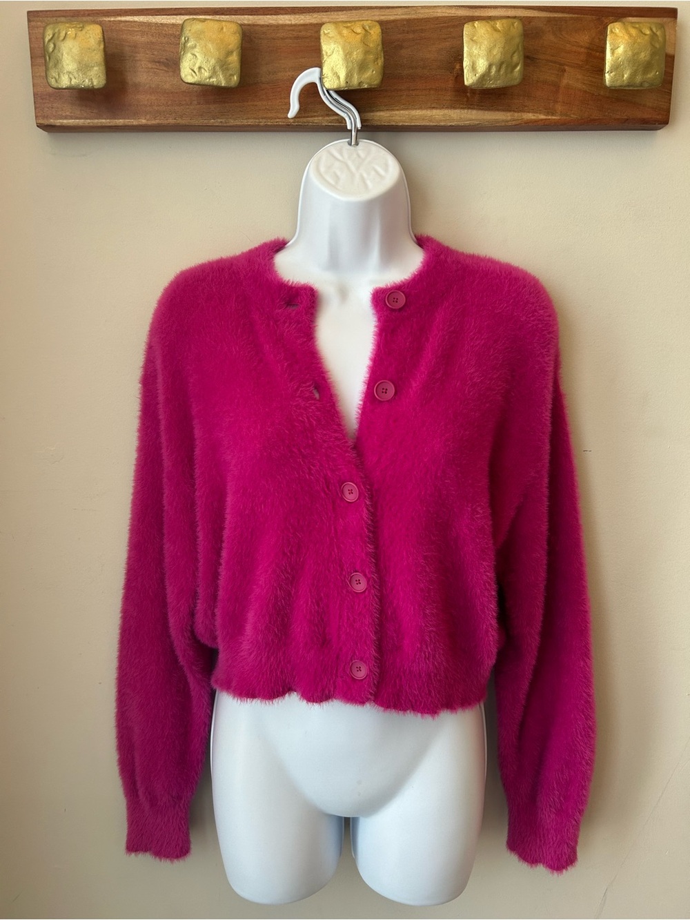 Levi’s Barbiecore Coquette Fuzzy Cardigan Hot Pink Soft Girl Sweater - Small